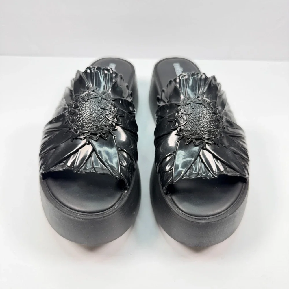 Melissa Womens 7 Isabela Capeto Becky Black Floral Platform Mules Slide Sandals